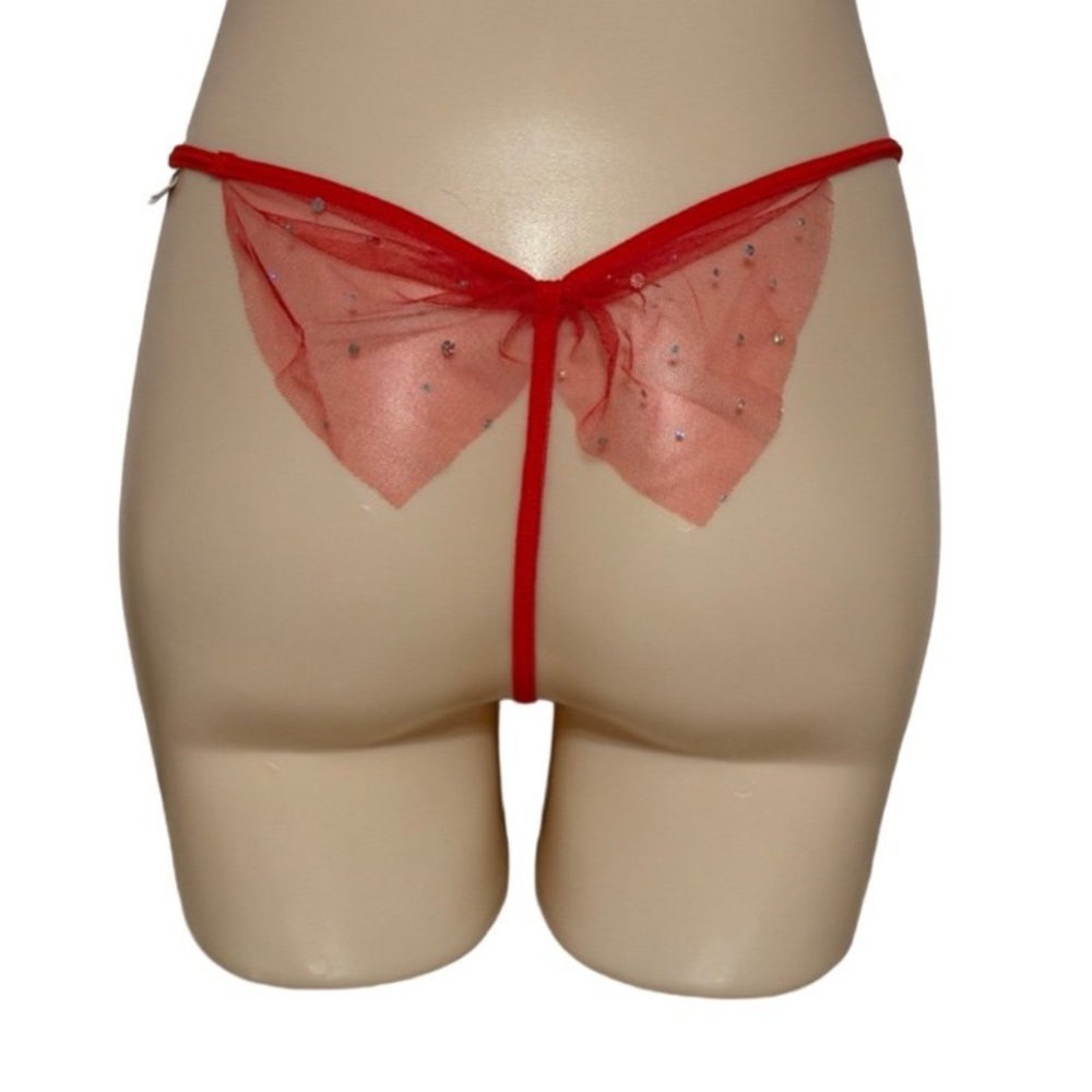 Red Sheer Rhinestone Embellished Women's Thong